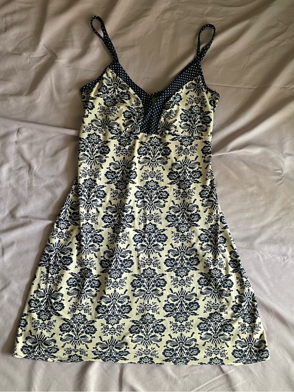 Laura Ashley Vintage Floral Chemise Nightie S Navy Blue Cream Slip Dress